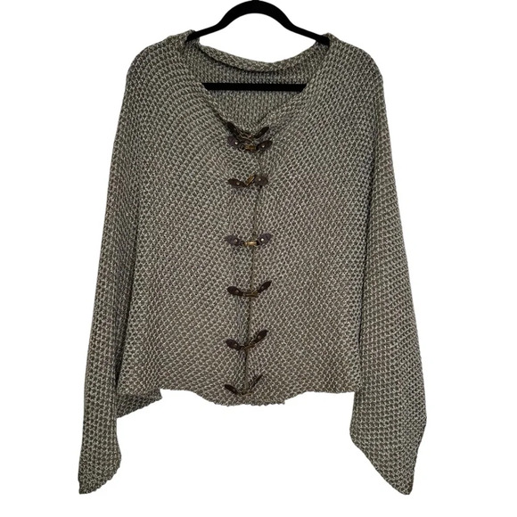 Simply Noelle Women’s One Size Olive Green & White Knit Poncho - Picture 1 of 5